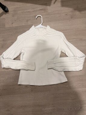 Free People Cream Cable Knit Mock Neck Thermal